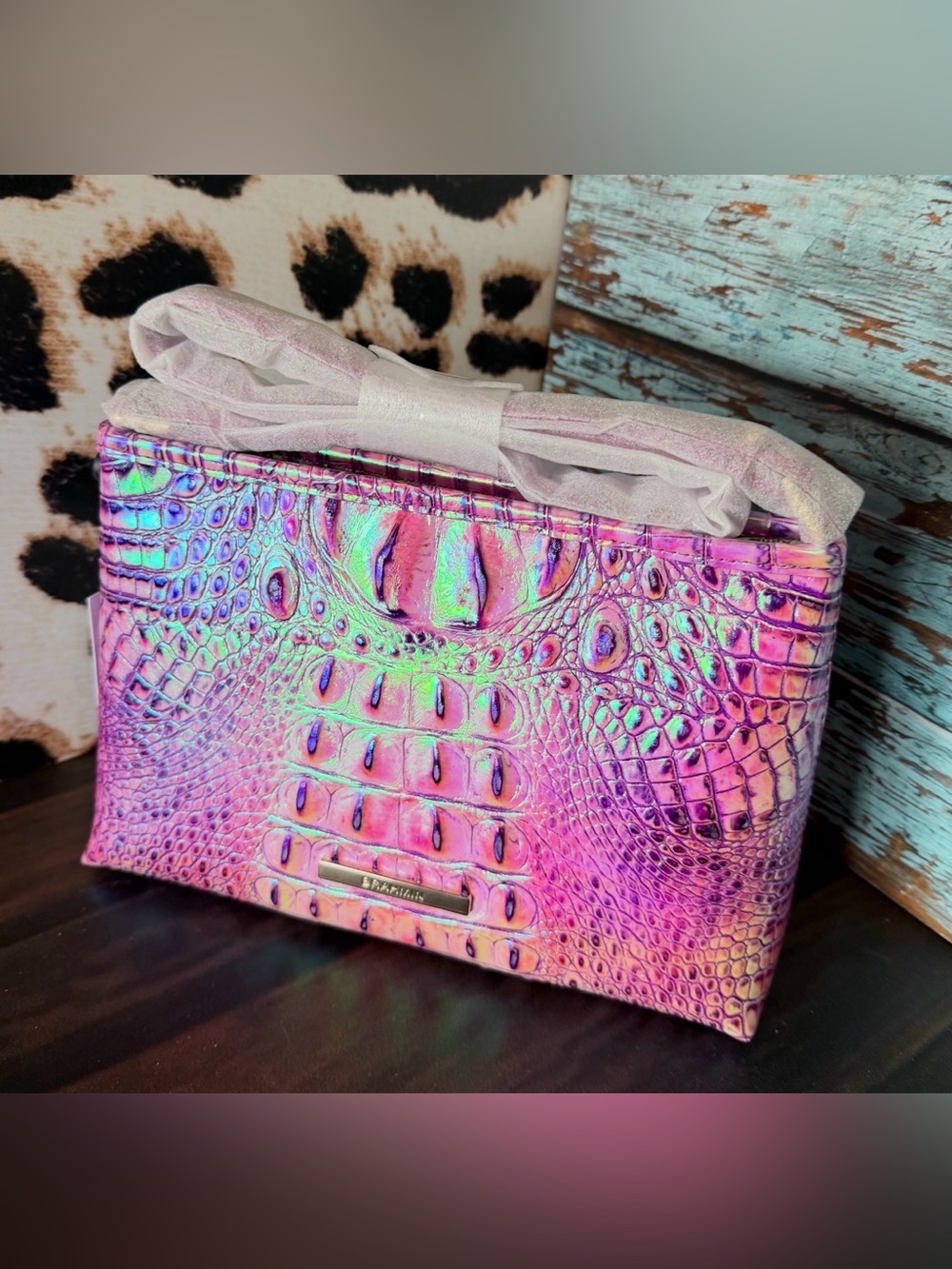 BRAHMIN PURPLE IRIS LORELEI PURPLE & PINK IRIDESCENT GLOW NWT FIRM $ HARDTOFIND - Picture 7 of 12